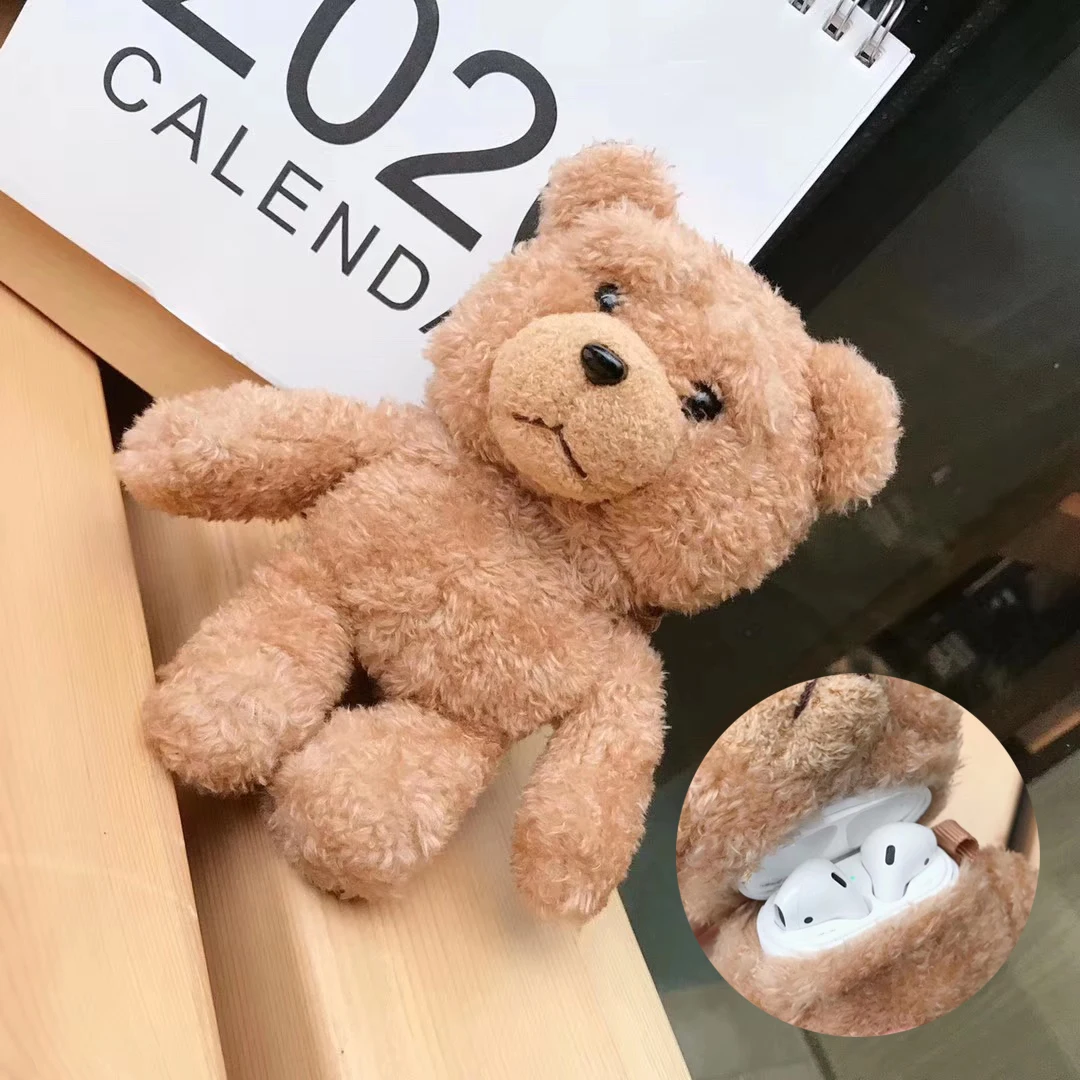 Winter Cute Plush Bear for Apple Airpods Case1 2 pro Teddy Bear Bags for Cartoon Headphones Case Box Brown Charms