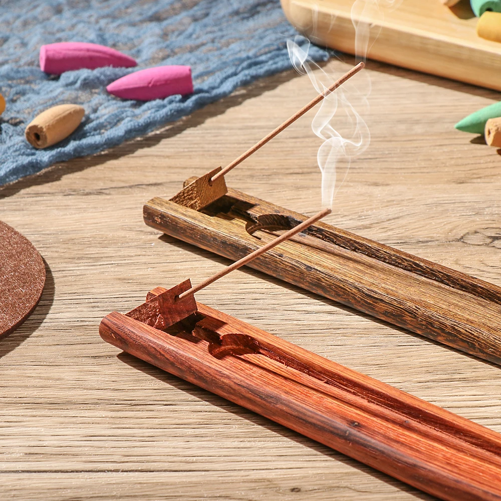 Retro Natural Plain Wooden/Bamboo Sticks Plate Incense Holder Elegant Fragrant Line Ware Burner Ash Catcher Base Home Decoration