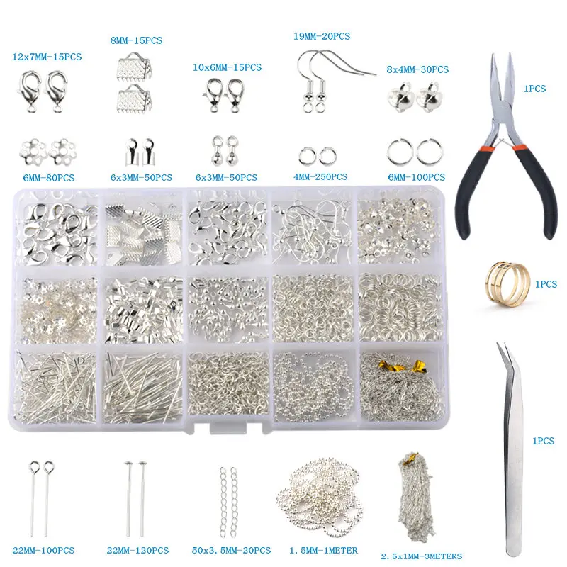 Schmuckzubehör-Set aus Legierung, Schmuckherstellungswerkzeuge, Kupferdraht, offene Biegeringe, Ohrringhaken, Schmuckherstellungszubehör-Kit