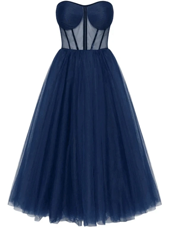 Vkiss Store Navy Prom Dresses Sleeveless Tulle Dresses Elegant Wedding Party Dresses Evening Guest Dresses Dance Queen Dresses C