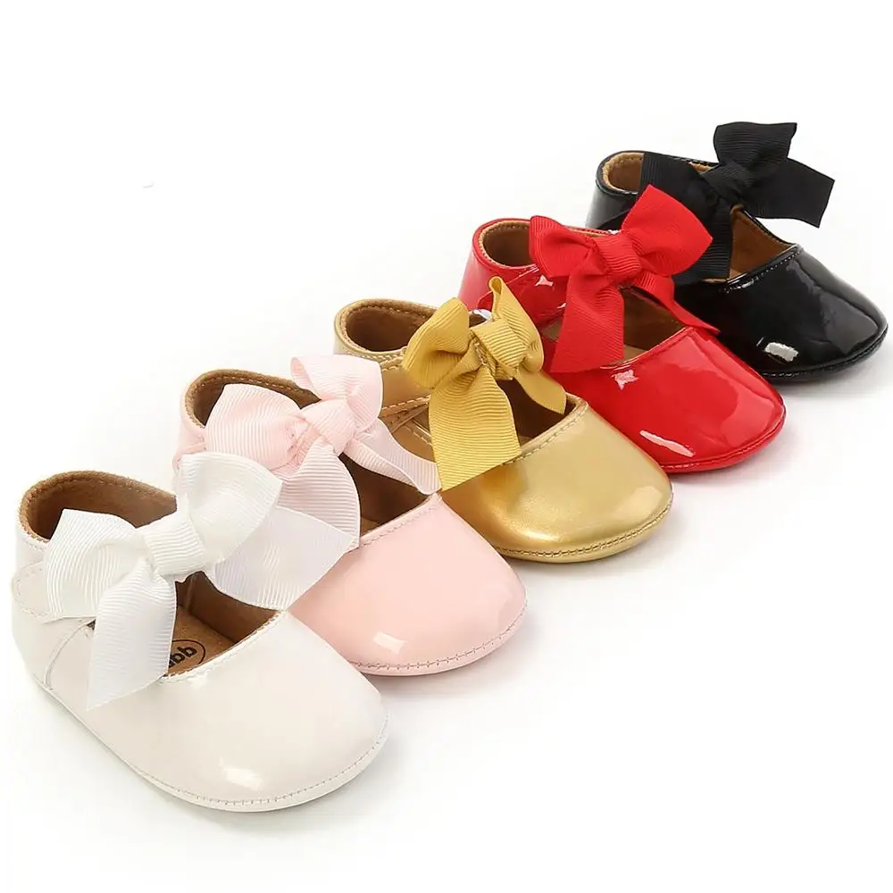 

2024 Spring Baby Shoes PU Leather Newborn Boys Girls Shoes First Walkers Princess Bowknot Baby Prewalker