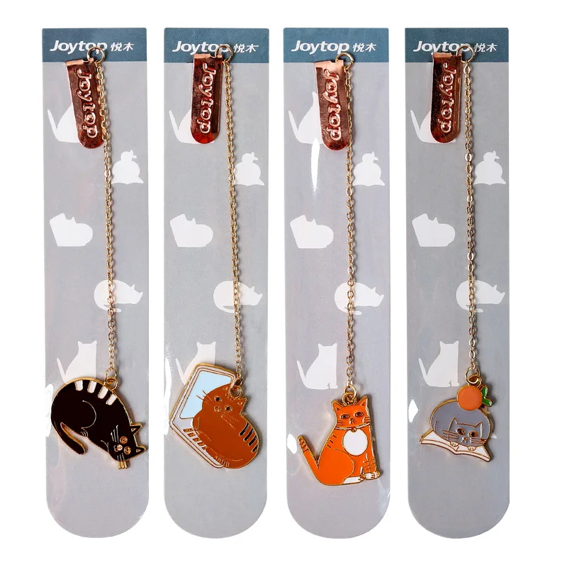 4 Pcs/Set Cartoon Cat Daily Life Series Metal Pendant Bookmark Creative Book Holder Gift Stationery