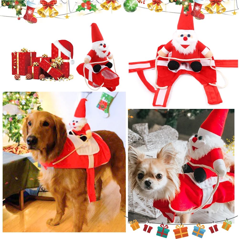 Dog Christmas Pet Clothes Santa Claus Riding A Deer Jacket Coat Pet Christmas Dog Apparel Costumes for Small Large Dog Outfit