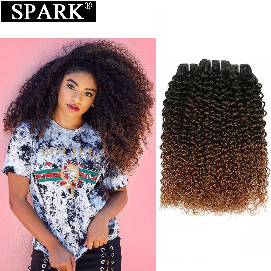 Włosy naturalne Spark Afro Kinky Curly Ombre 100% Remy, brazylijskie doczepy z włosów naturalnych, zestawy 1/3/4 wiązek w promocji.