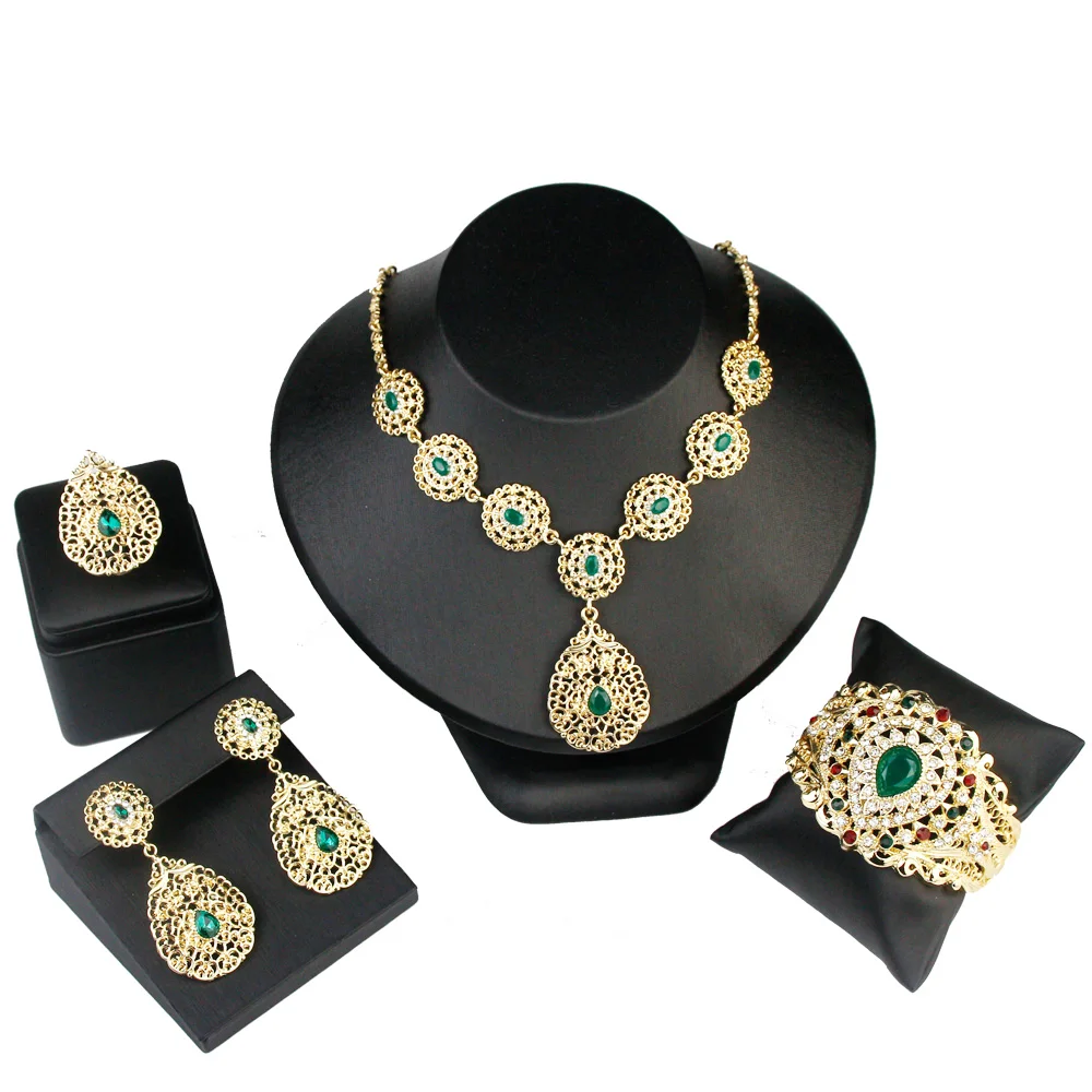 Sunspicems Algeria Morocco Bridal Jewelry Sets For Women Crystal Wedding Bijoux Indian Gold Color Bangle Ring Earring Necklace