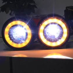 Motorcycle led Double Headlight DC 12V Scooter Retro Dual Head Lamp High Low Beam Moto Front Lights Motorbike Black Spotlight
