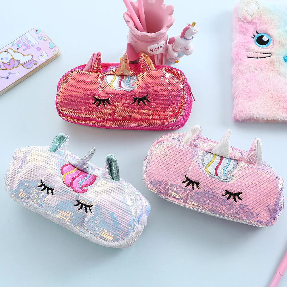 Cute Unicorn Pencil Case Sequin School Pencil Bag Stationery Pencilcase Kawaii Pencilbag For Girls Kids Gifts School Supplies