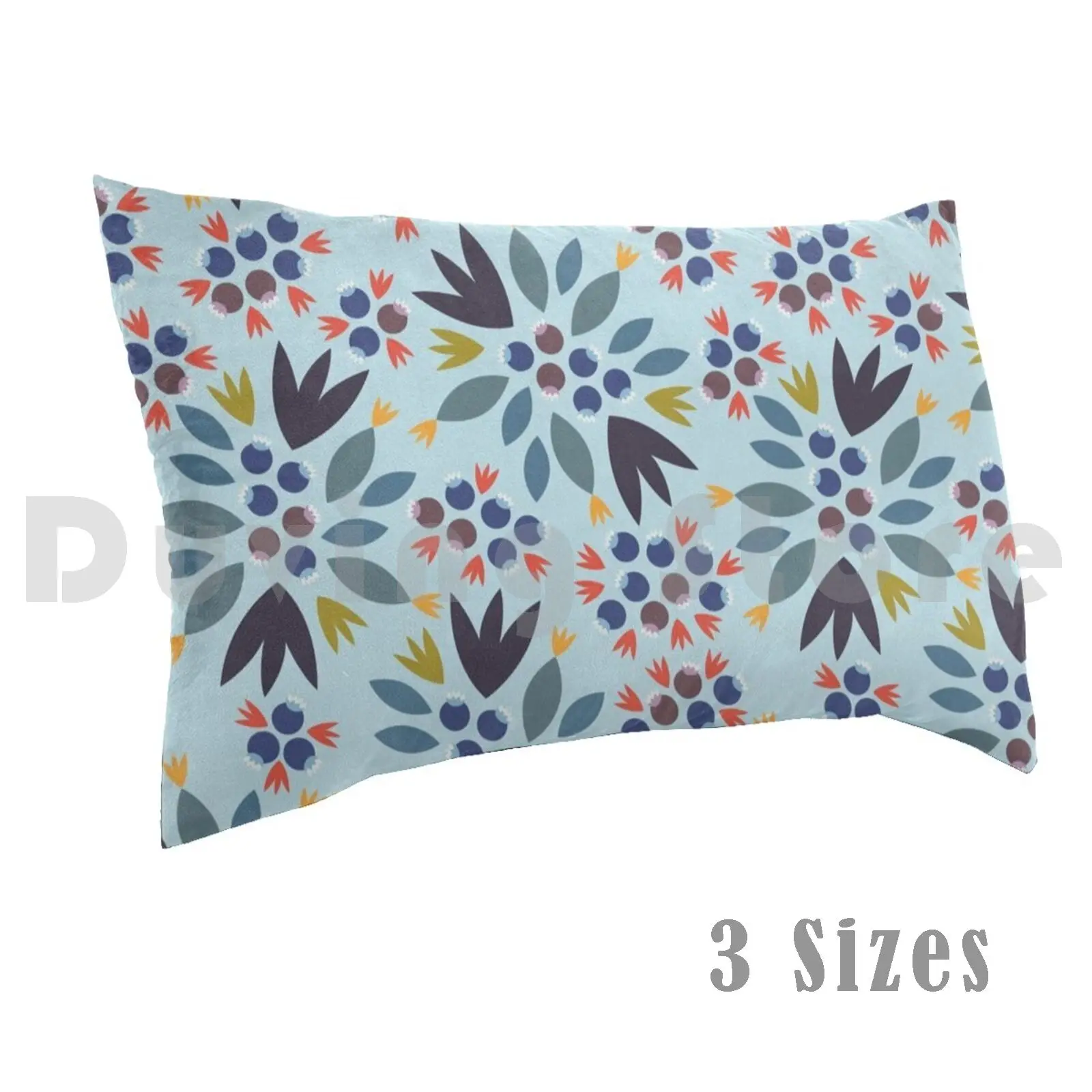 Funda de almohada de arándanos 1346, bayas rojas y azules brillantes, comida Floral audaz, hojas de frutas