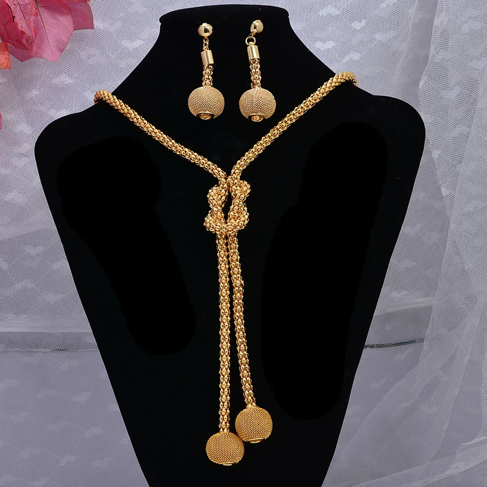 Dubai Arab Nigeria Jewelry sets For Girl Women Bride Gold Color Bridal Wedding Jewelry sets Necklace Earrings sets lantern Gifts