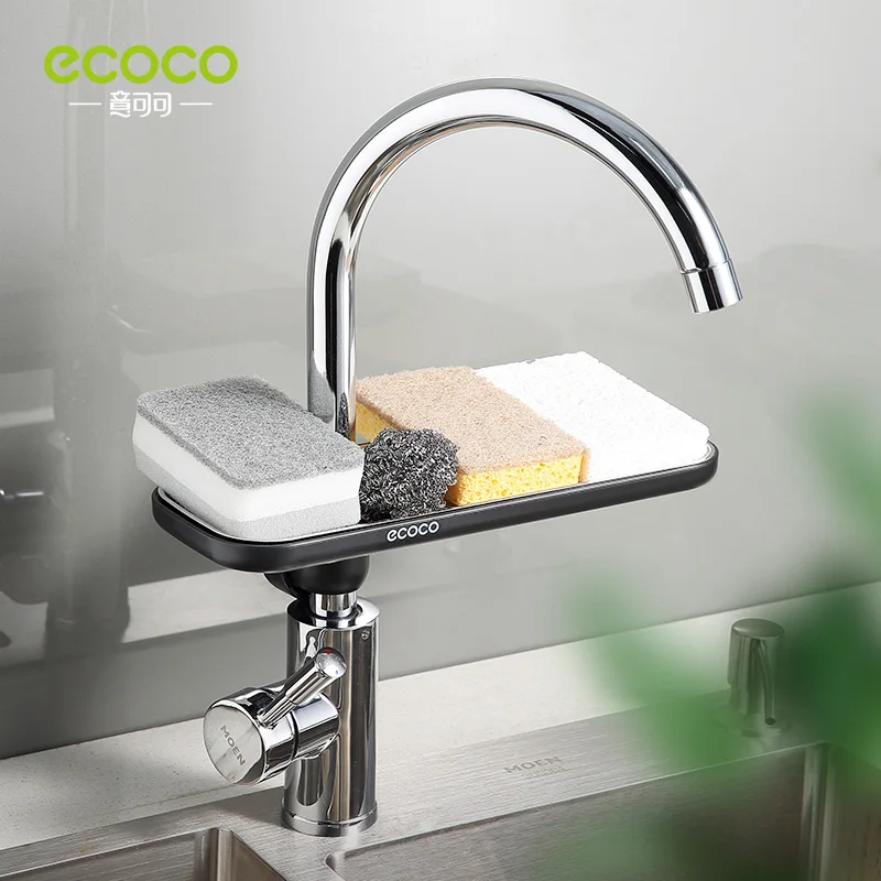 ECOCO Faucet Sponge Soap Drainage Storage Rack Sink Adjustable Dish Cloth   Drain Holder Bathroom Kitchen Accessories Organizer