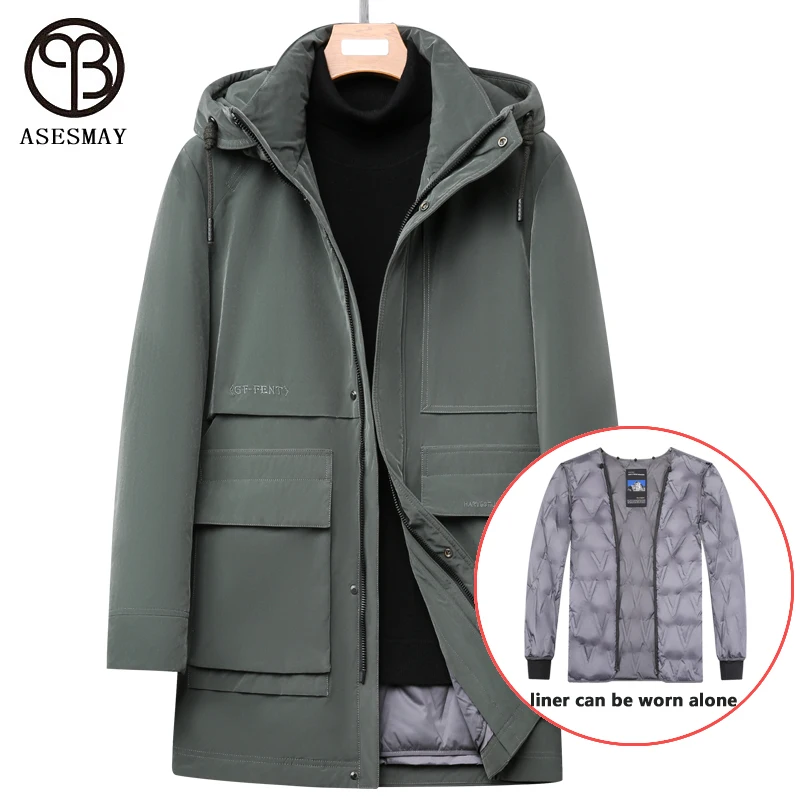 Asesmay 2021 New Arrival White Duck Down Jacket In Winter Coats Male Parkas Thicken Casual Cotton Fabric Liner Detachable