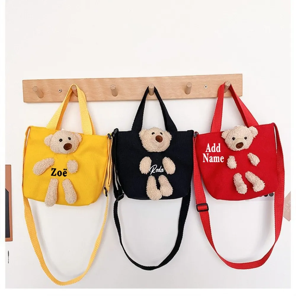 Personalized Canvas Bear Crossbody Square Bag Custom Name Rabbit Doll Crossbody Bag Children’s Casual Bag Kawaii Shoulder Bag