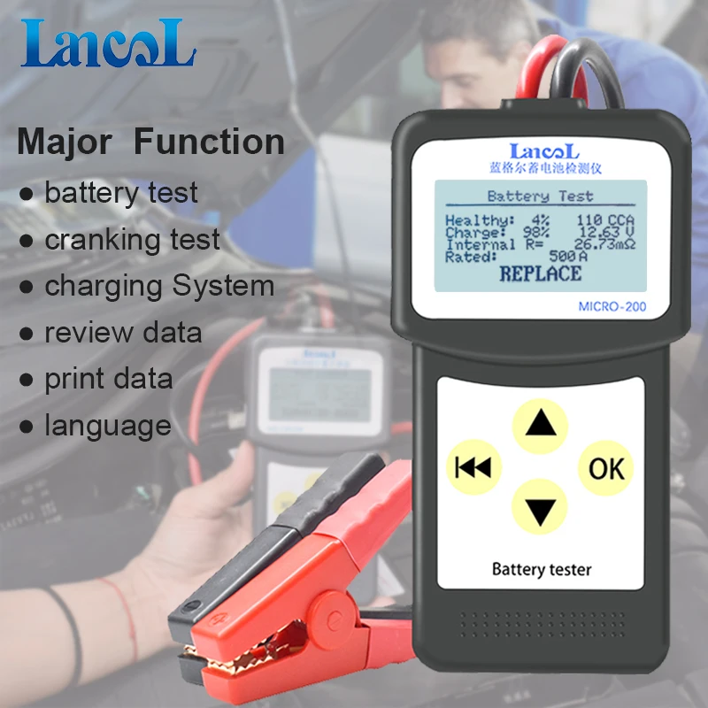 Professional diagnostic tool Lancol Micro 200 Car Battery Tester Vehicle Analyzer 12v cca battery system tester USB for Printing