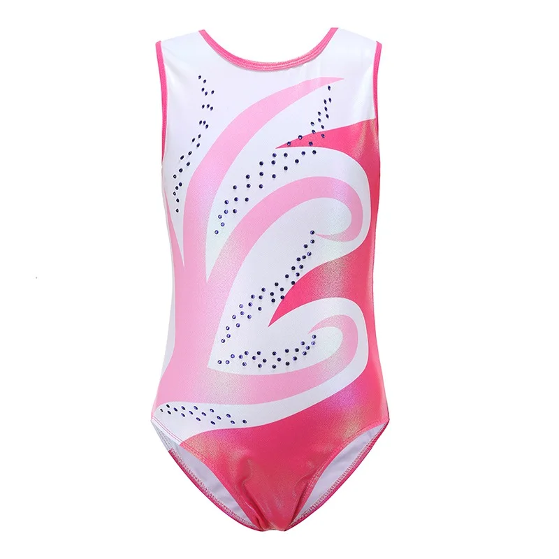 EFINNY 5-14 Years Girls Sleeveless Shiny Diamond Gymnastics Leotard One-Piece Child Kids Ballet Dance Wear