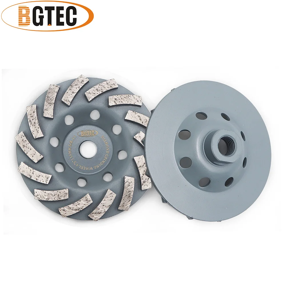 BGTEC 2pcs 4.5inch Diamond Turbo Row Grinding Cup Wheel 115mm Grinding discs for concrete, Masonry, construction material