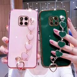 Wrist Bracelet Phone Case For Huawei Mate 20 Case Luxury Heart Chain Plating Cover For Huawei Mate 20 30 40 Pro Lite Capa