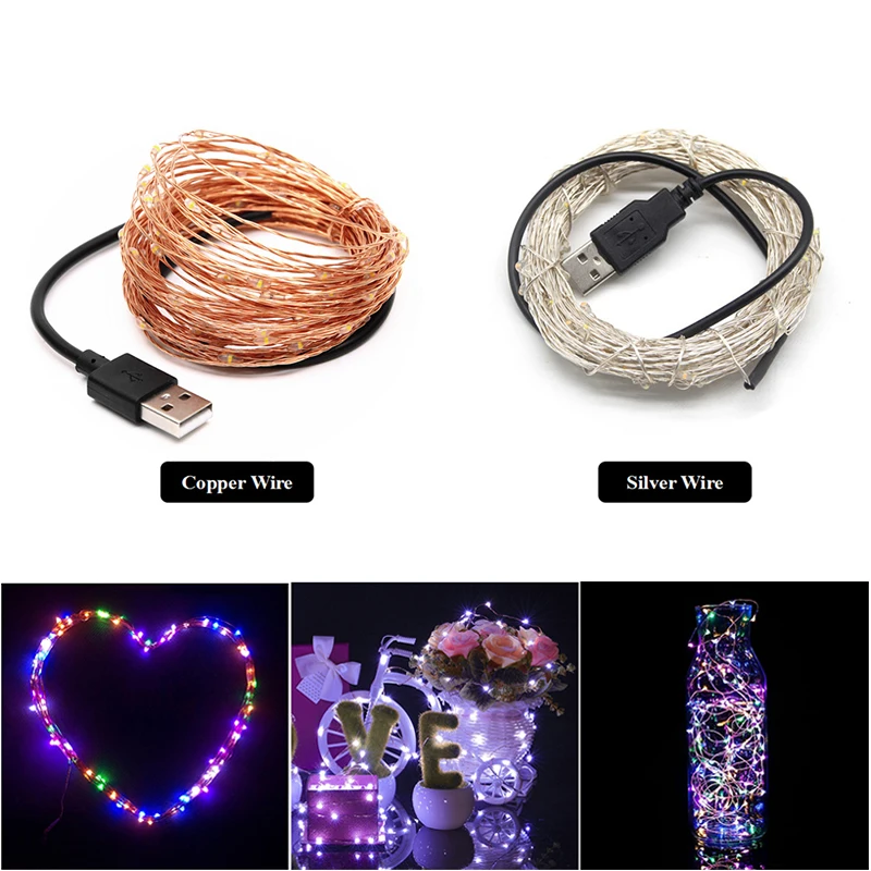 USB LED String Light 10M 100leds Sliver Long Life 5V Christmas Holiday Wedding Party Decor Festival Fairy Lamp