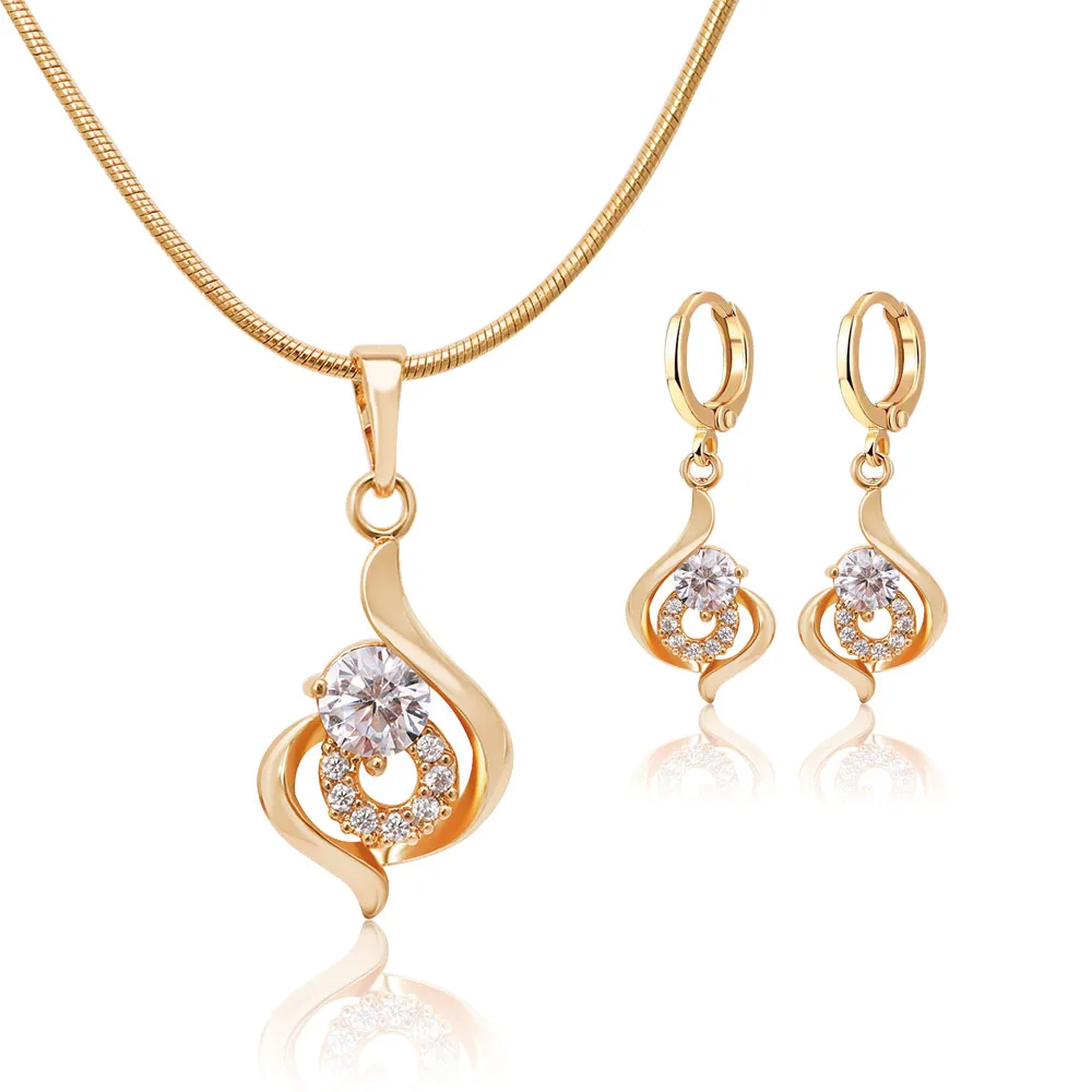 MxGxFam Fashion Zircon Jewelry set Pendant Necklace and Earring For Women 18 k Yellow Gold Color High Quality CZ AAA+