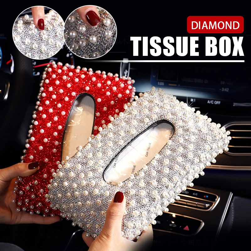 

Pearl Diamonds Tissue Box Covers Napkin Holder Container Paper Organizer Facial Tissue Napkin Dispenser for Home/Hotel/Bar