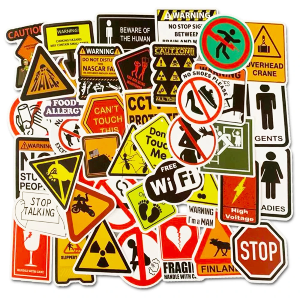 10/30/50pcs Warning Sign Stickers Danger Reminder Waterproof Decals Sticker Laptop Motorcycle Luggage Snowboard Car Stickers Toy