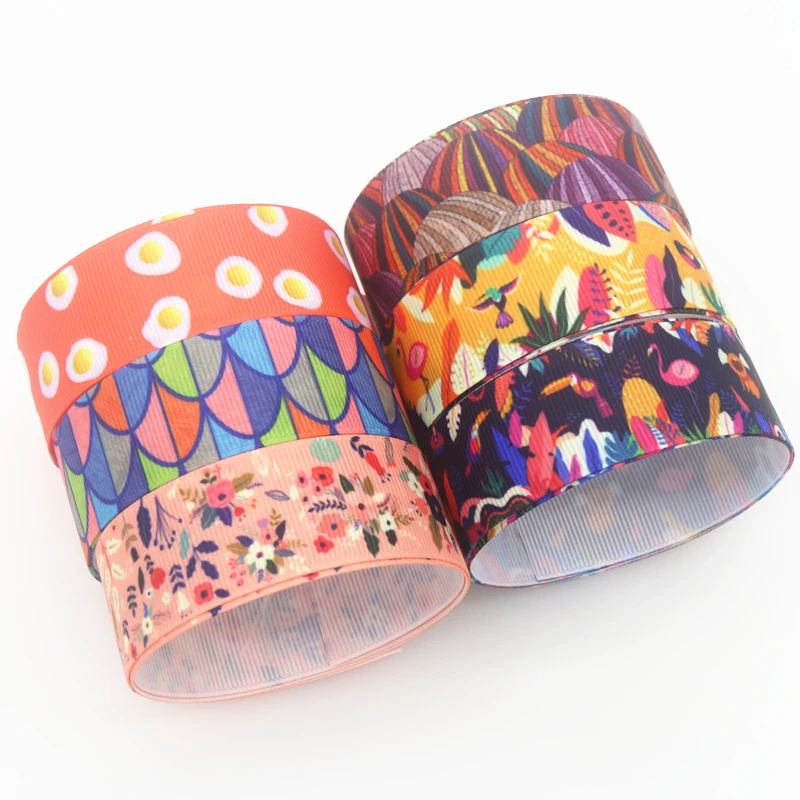 DHK 50yards Jungle Flower Umbrella egg Printed Grosgrain Ribbon Accessory Hairbow Headwear Decoration DIY Wholesale Craft S1397