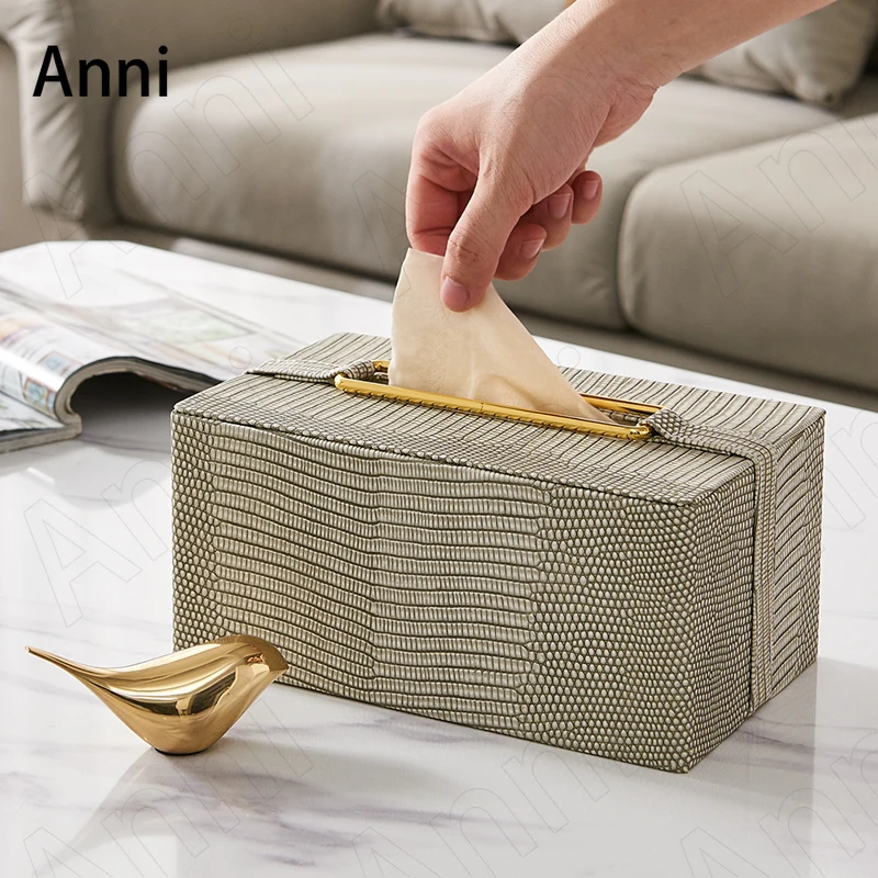 Creative Crocodile Leather Texture Tissue Boxes European Minimalist Desk Paper Towel Storage Box Living Room Bedroom Decoration