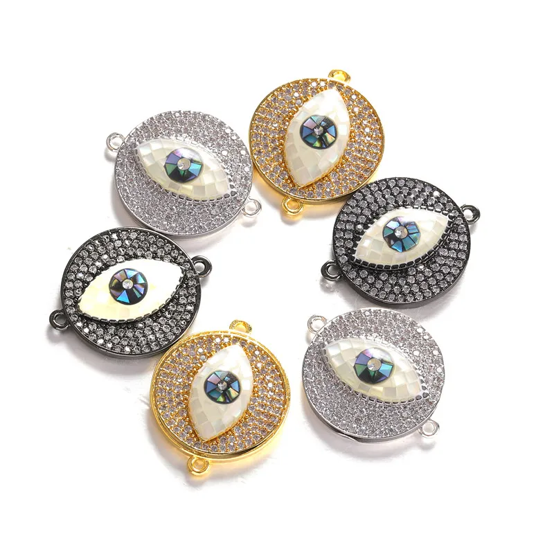 4 pçs/lote maus olhos conectores cz abalone sheell pingentes para diy mulher pulseira colar acessórios jóias fazendo suprimentos