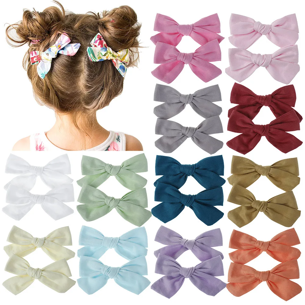 

2Pcs/Set Baby Hairpins For School Girls Cotton Hair Clips Children Bows Hairgrips Printing Kids Infant Side Clip Party Headwear