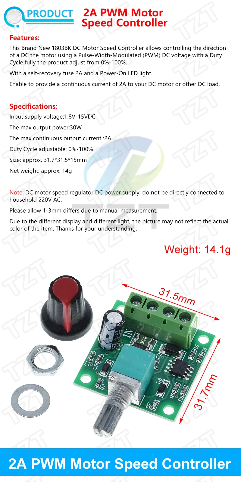 DC 1,8 V-35 V 2A 3A 5A 10A 30W 80W 90W PWM Motor Drehzahlregler Niederspannung Motor Drehzahlregler PWM Einstellbares Antriebsmodul – Detail 1