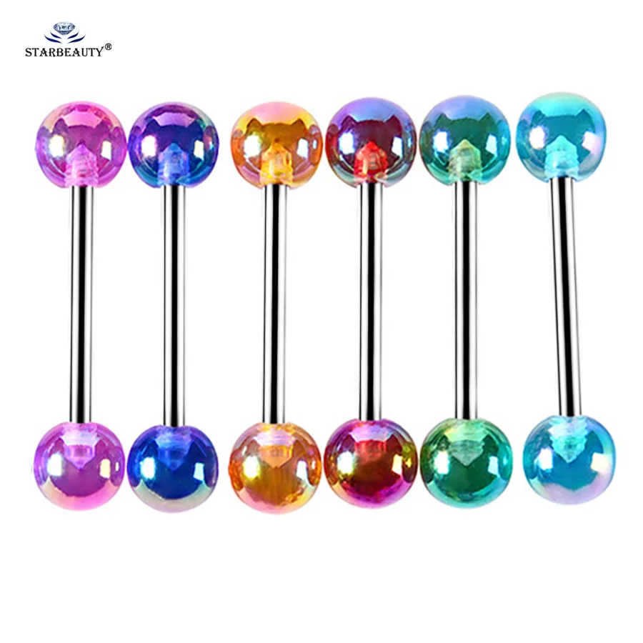 Starbeauty 6pcs/set Glorious Ball Acrylic Tongue Piercing langue Nipple Ring Oral Sex Tongue Rings Helix Piercing Nipple Jewelry