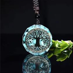 Golden Tree of Life Orgone Energy Generator Pendant Turquoise Stones Healing Crystals Round Handmade Necklace Jewelry Men Women