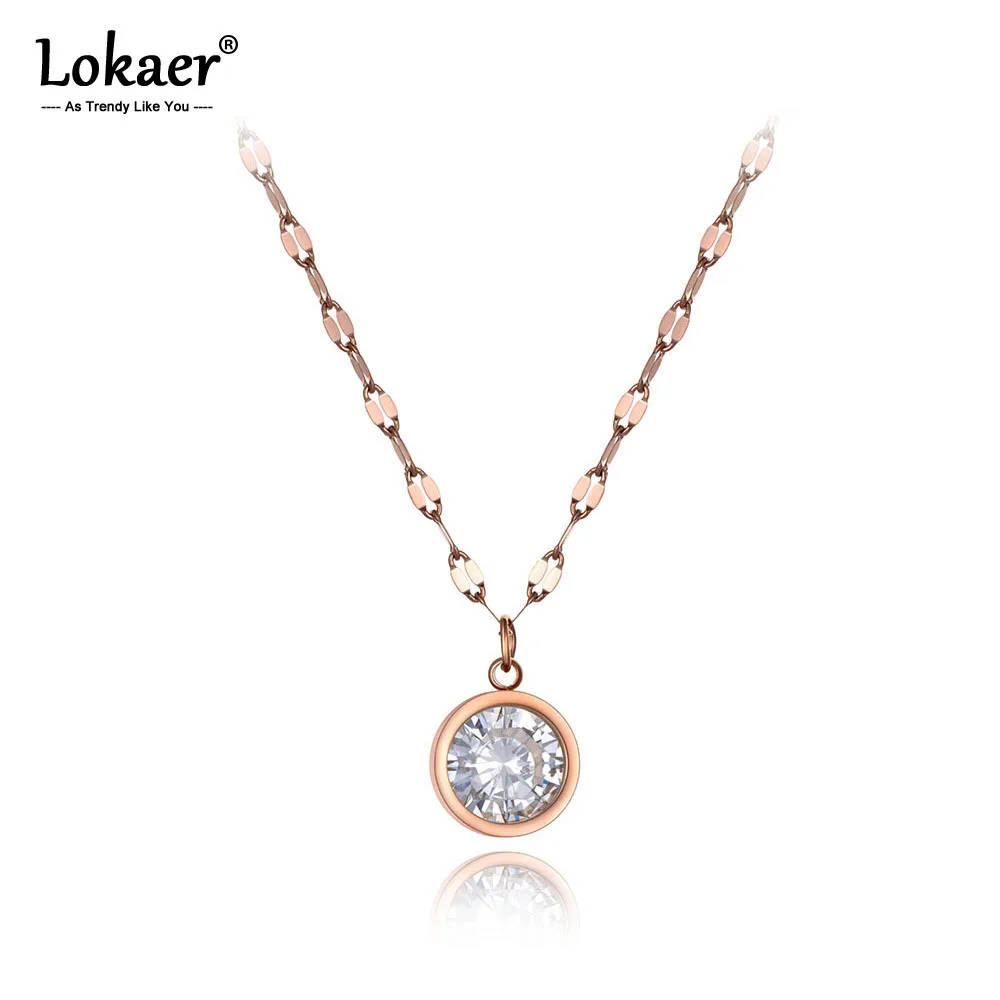 Lokaer Trendy Stainless Steel Sparkling Big CZ Crystal Choker Necklaces For Women Office Style Charm Pendant Necklace N19218