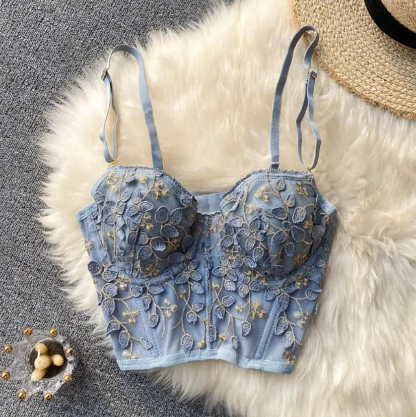 High Street Women\'s Camisole 2023 New Fashion Embroidered 3D Petal Bustier Bra Cropped Tops Female Thin Underwear Y1150