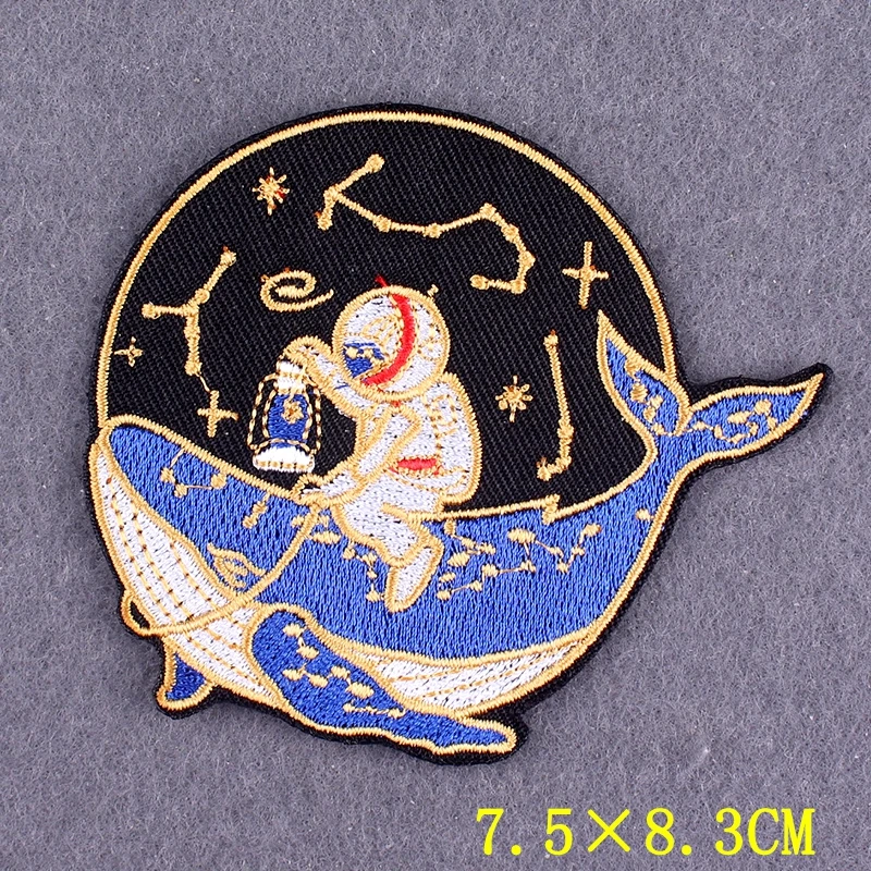 Sea Wave Patch Iron On Patches For Clothing Embroidered Patch Whale Patches On Clothes Stripes DIY Natural Clothing Patches