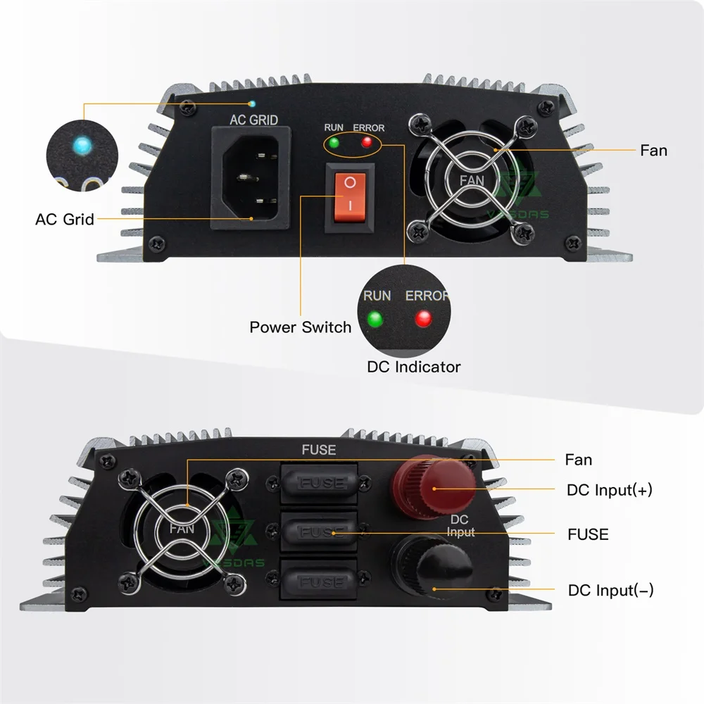 High Quality 1000W MPPT On Grid Tie Inverter 18V 30V 36V Solar Inverter Pure Sine Wave Converter For 300W 350W 400W PV Invert