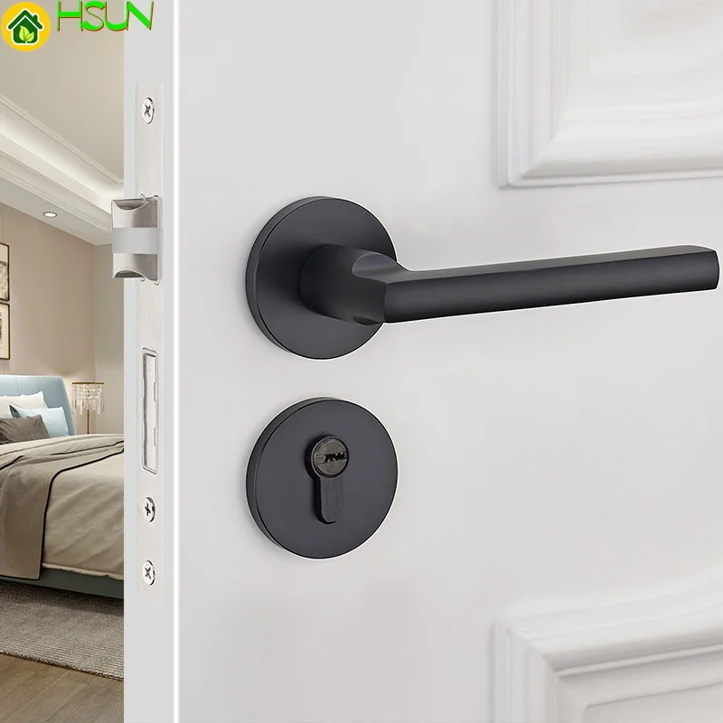 

Engineering Lock Indoor Bedroom Door Lock Continuous System Black Toilet Solid Wood Doorknob Hand Household Mute Lock