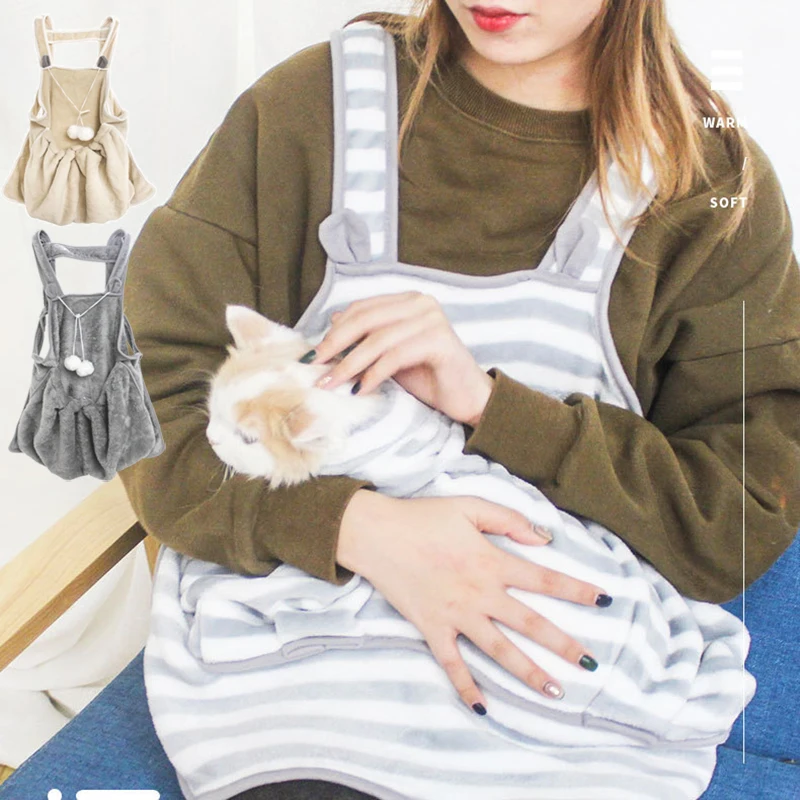 Ropa de invierno para abrazo de gato, delantal a prueba de pelo, traje para gato, puede sujetar a los gatos, dormir con bolsa para gato, suéter, bolsa para gato