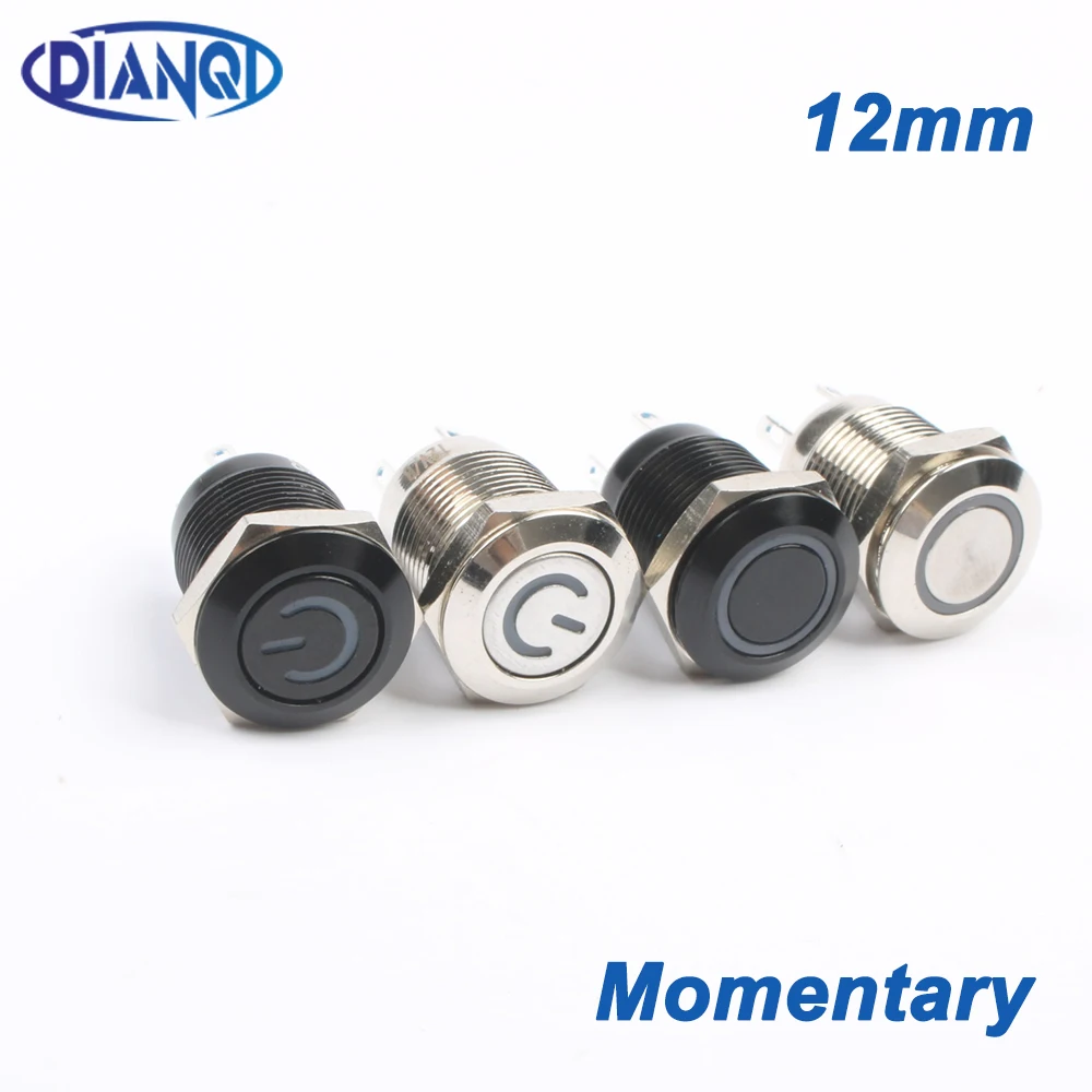 12mm Ring LED Waterproof Momentary Metal Push Button Switch LED Light Shine Car Horn Auto Reset