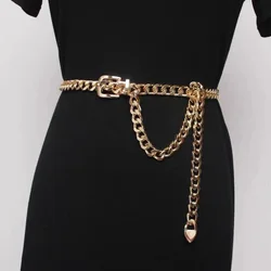 Sexy Hip Women Metal Jk Belts Punk Gold And Silver Square Round Love Lock Buckle Aluminum Chain All-Match Jeans Casual Waistband