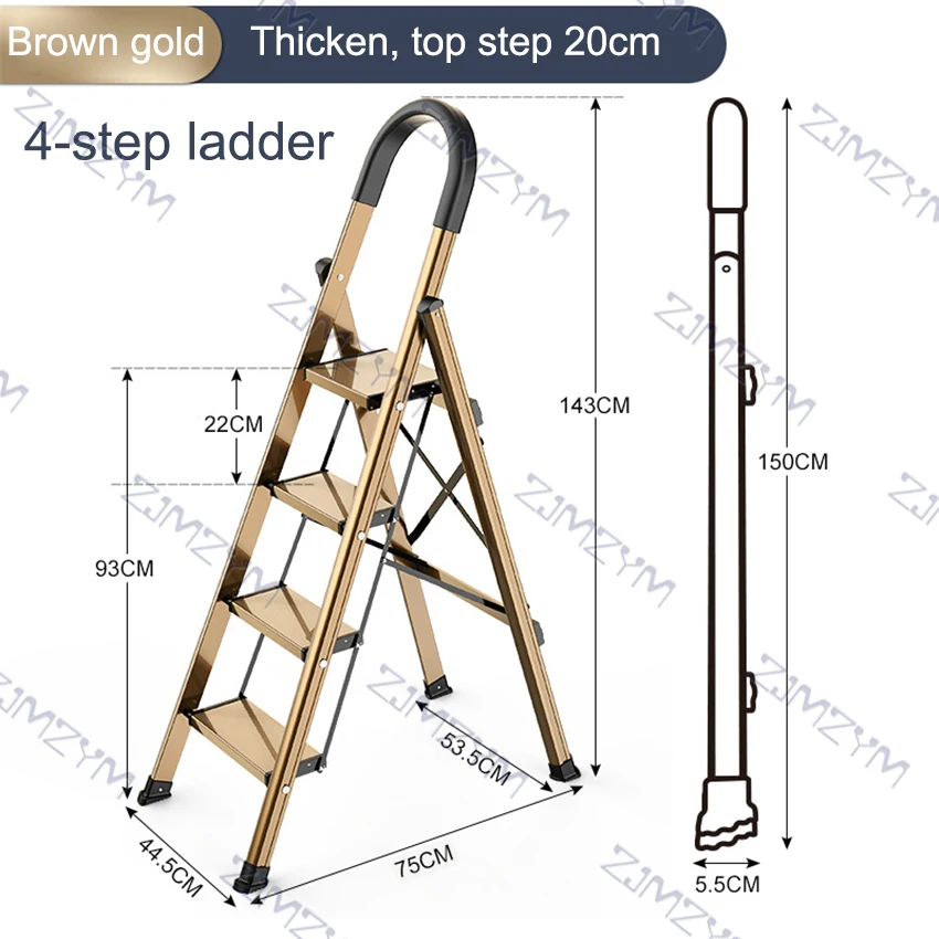 Escalera de espiga multifuncional para el hogar, escalera plegable de aleación de aluminio grueso, ligera, de 4 escalones, H001-20