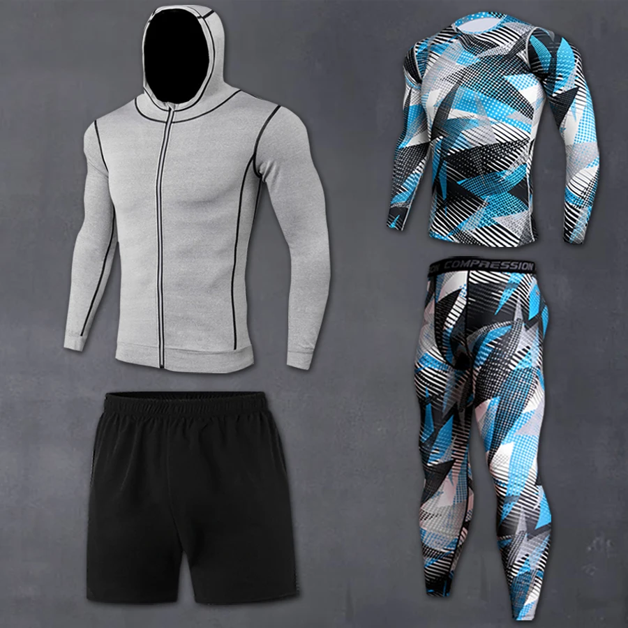 Quick-drying men's long-sleeved shirt running clothes compression sports suit leggings clothes gym fitness camouflage sportswear