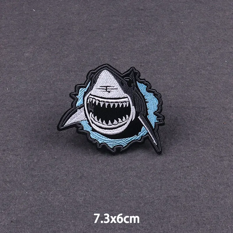 PUNK Animal Shark DIY Fusible Patches For Clothing Iron On Embroidered Patch For Clothes Dinosaur Bear Stickers On Jacket Badges