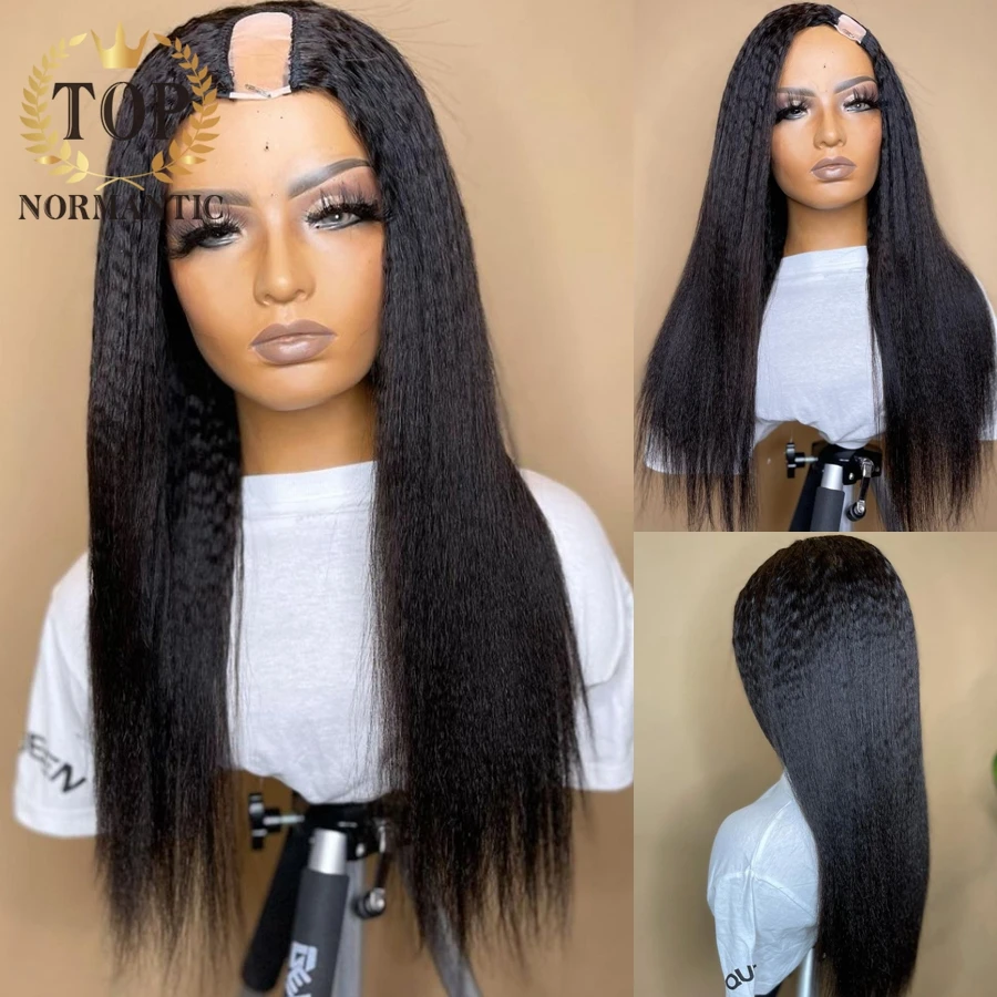 Topnormantic U Part Kinky Straight Human Hair Wigs Natural Color Indian Remy Human Hair Wigs For Black Women