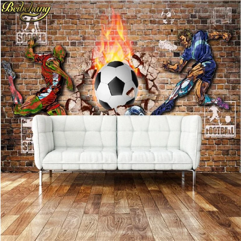 custom 3d wall paper Soccer wall murals large shock 3d stereo cool football silk cloth wallpaper papel de parede 3D Stickers