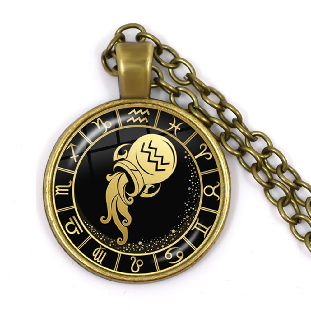 12-Sternbild Skorpion Schütze Steinbock Wassermann Anhänger Antik Bronze Halskette Glaskuppel Sternzeichen Schmuck als Geschenk