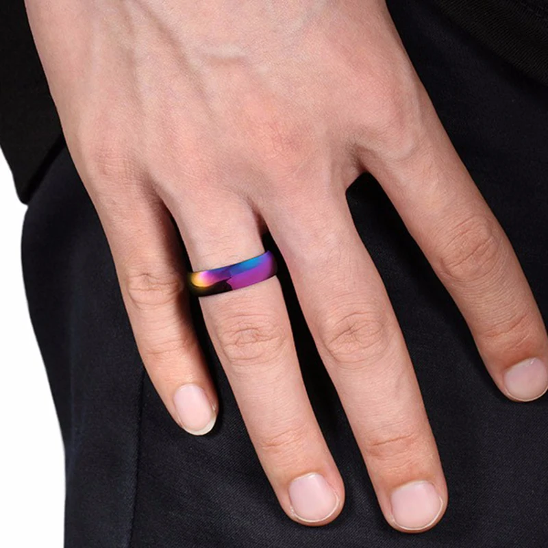 LGBT Rainbow Colorful Rings For Men Women Trendy Cute Stainless Steel Wedding Ring Bands Jewelry Width 6mm 4mm 2mm