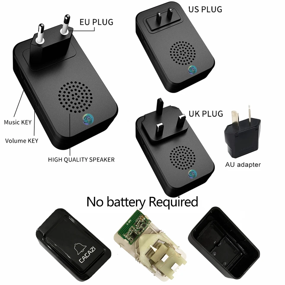 CACAZI nie wymaga baterii bezprzewodowy dzwonek 1 przycisk 6 odbiornik samozasilający wodoodporny LED Night Light Home bezprzewodowy dzwonek recepcyjny