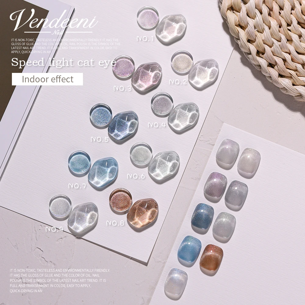 Vendeeni 9 Colors Discolored Cat Eye Gel Nail Polish Light Changes Color Cat Eye Gel Varnish Salon Manicure Nail Art Gel Lacquer