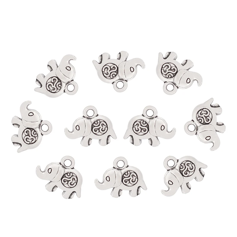 50 x Antique Silver/Gold Color 2 Sided 3D Elephant OM Symbol Charms Pendants Beads for DIY Necklace Jewelry Making Accessories