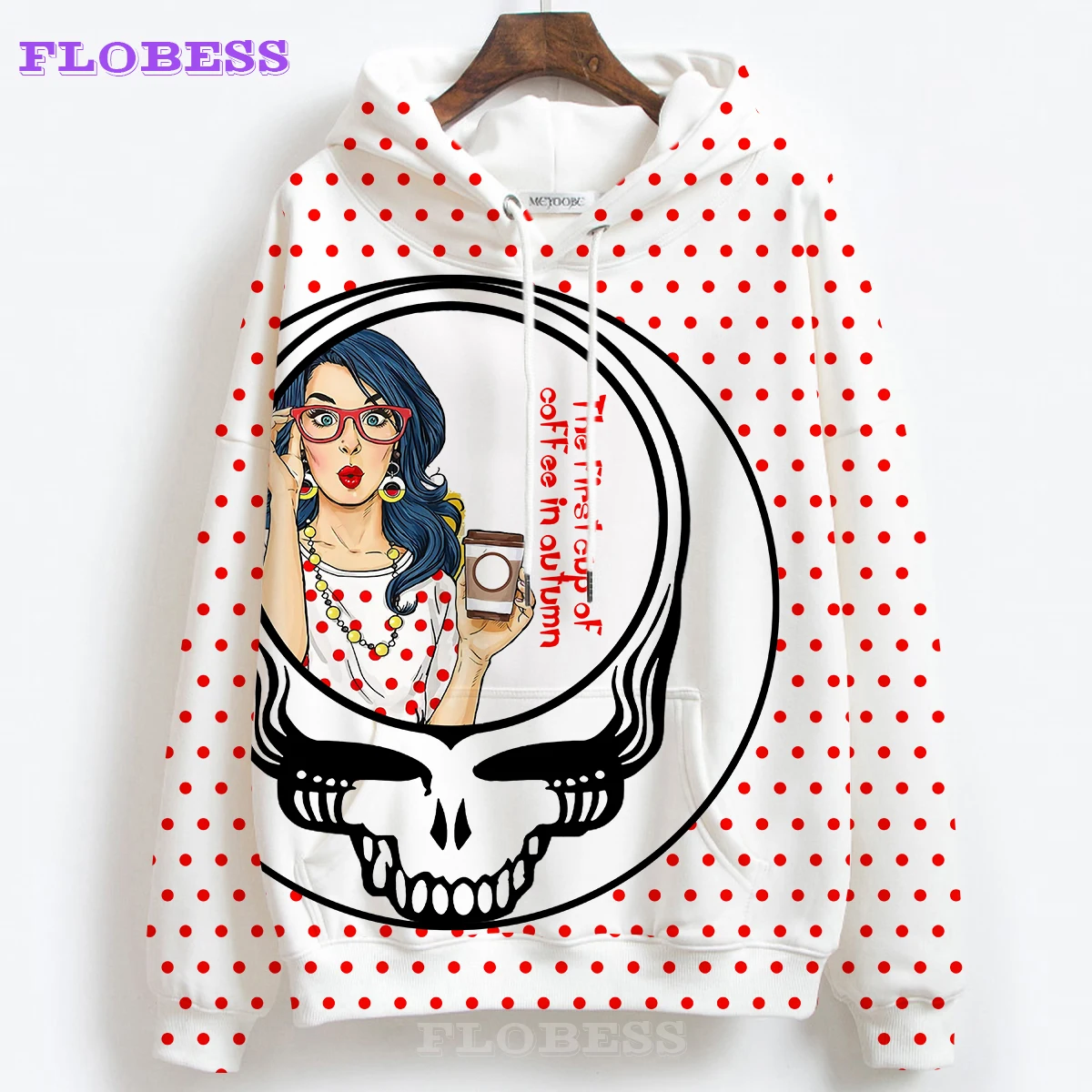 

New 2022 Autumn Winter Custom Girl Unique Red Dot And Skull Print Halloween Day Hoodies